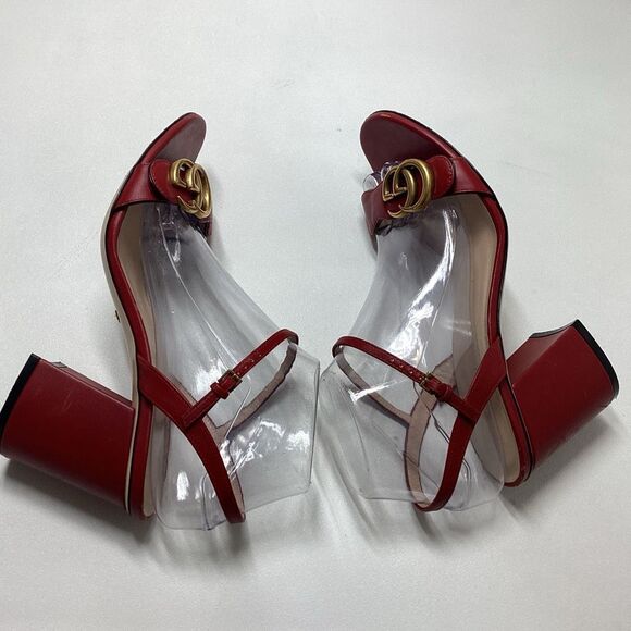 Gucci Red Leather GG Marmont Ankle Strap Sandals Size EU 38 - Picture 16 of 16